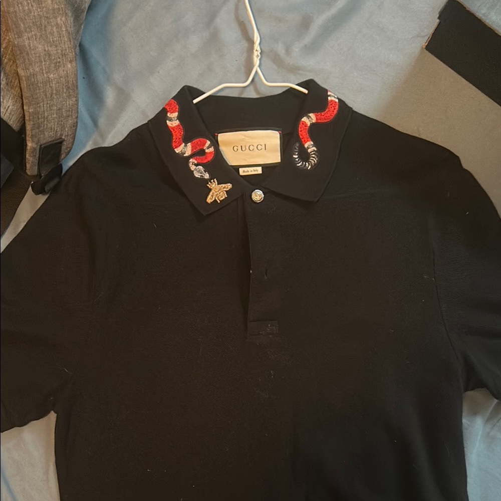 Gucci Black Shirt with Red and White Snake Detail